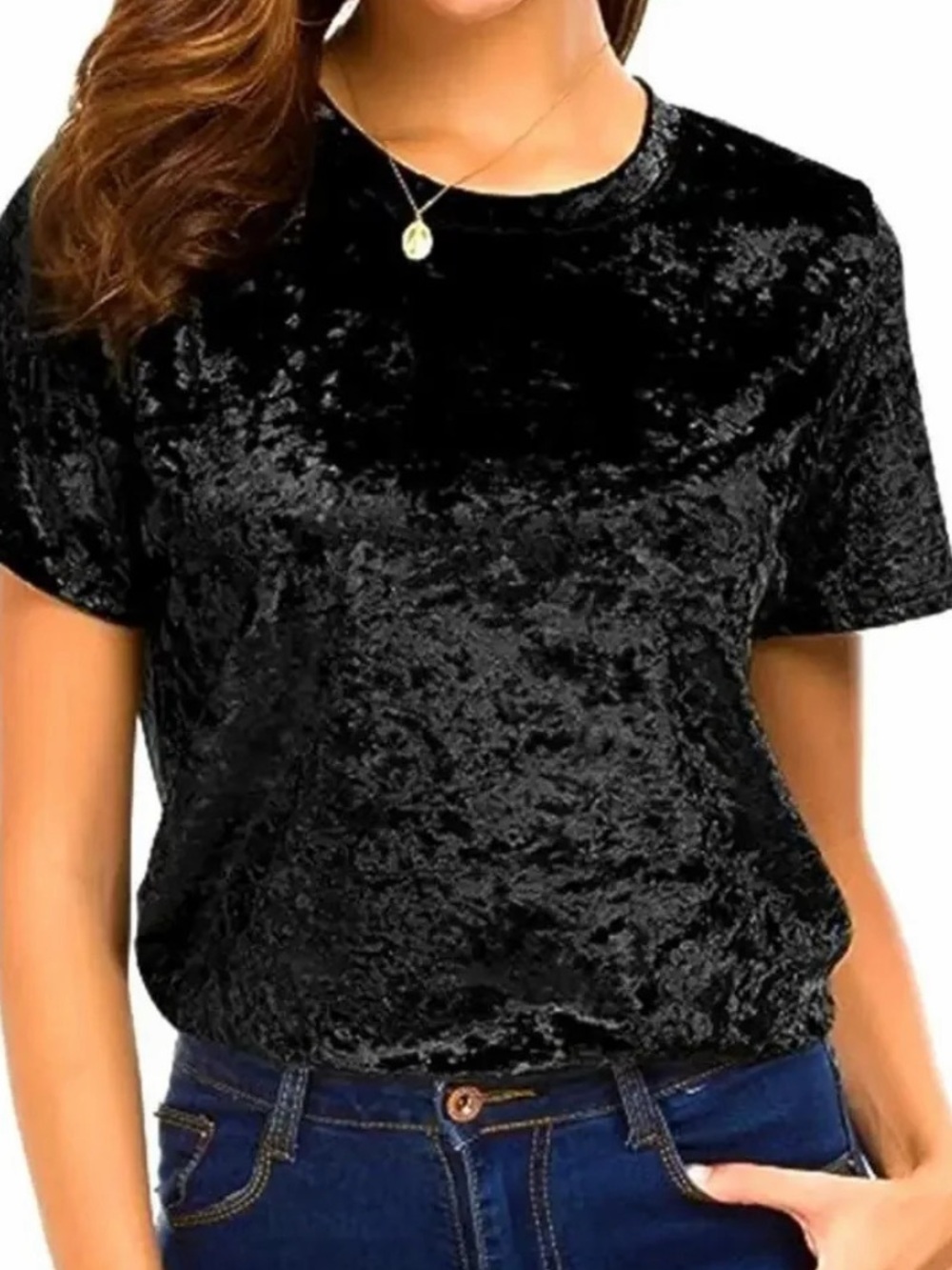 Colette Mordo Women's Black Crushed Velvet Short-Sleeve Top